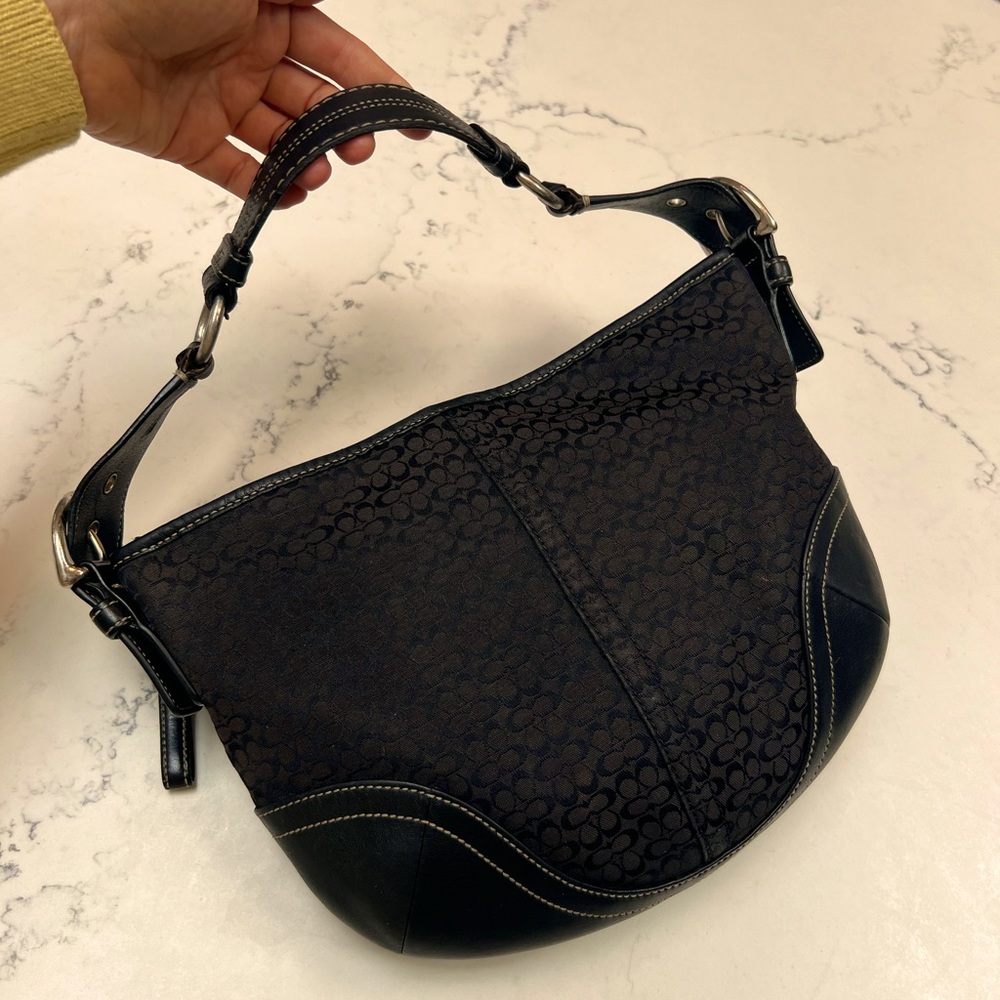 Vintage Coach Signature Canvas and Leather Shoulder Hobo Bag